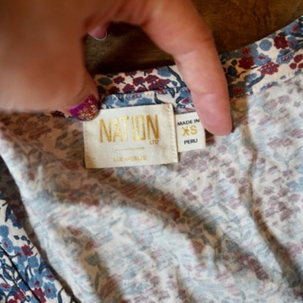 Nation LTD Celine Puff Sleeve Floral Cherry Blossom Pima Cotton Top Size XS - Picture 5 of 11